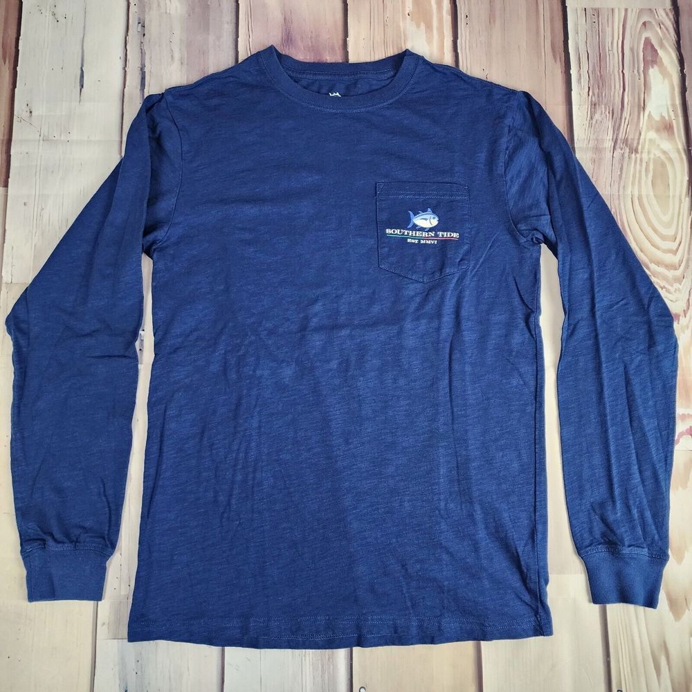 Southern Tide Size Small Long Sleeve Shirt Channel Marker Navy‎ Blue Crew Neck - Picture 3 of 5